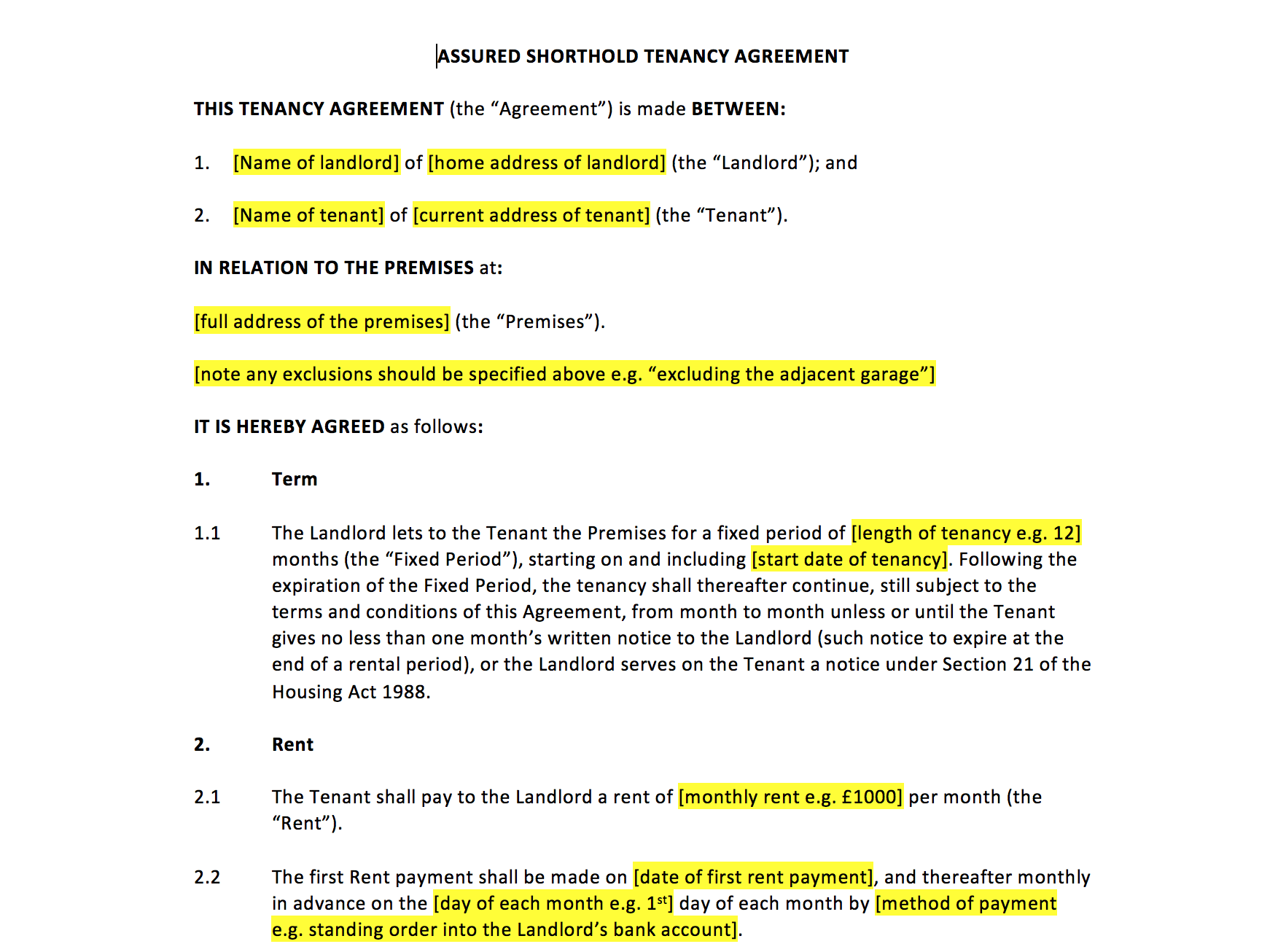 Tenancy Agreement Template UK Template Agreements And Sample Contracts